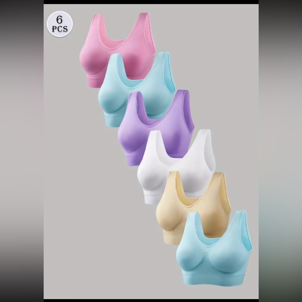 Seamless Comfort Bra Set - Pink, Blue, Purple, White, Cream 6 pack